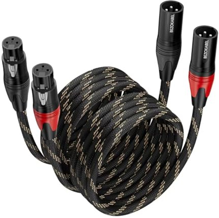 BEZOKABEL XLR-Kabel, Mikrofonkabel 3 m 2er-Pack, Stecker auf Buchse, XLR-Lautsprecherkabel mit Nylongeflecht, 3 Pins Mikrofonkabel