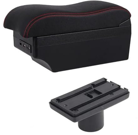 MObyat Caja Almacenamiento Coche Compartimento De Reposabrazos para Coche, Decoración De Estilo De Contenido De Tienda Central con Portavasos USB, para Ibiza 6j 6L(E Red Line 2)