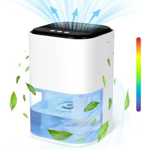 Vicloon Deumidificatore Casa 2000ML, Deumidificatore Portatile, 30㎡ Dehumidifier Funzionamento silenziosa, Luce 7 Colori, modalità Sospensione, Spegnimento Automatico, Bagno, Armadio, Camere da Letto