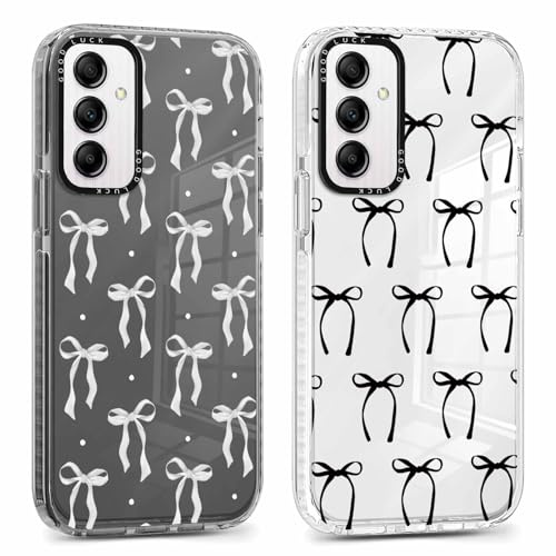 Xylota 2 x Fodral för Samsung Galaxy A14 5G 6,6 tum, Transparent Aesthetisk Design Rosett Flickor Kvinnor Fodral, Mjuk Ultratunn Silikon TPU Stötsäker Skyddshölje för Samsung A14, Bow 02