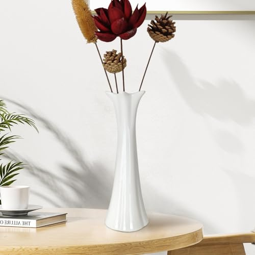 JIDOFUE Vaso moderno in ceramica bianca 12 pollici 30 cm alto elegante vaso di fiori con struttura Vaso decorativo per erba della pampa da tavolo soggiorno e camera da letto