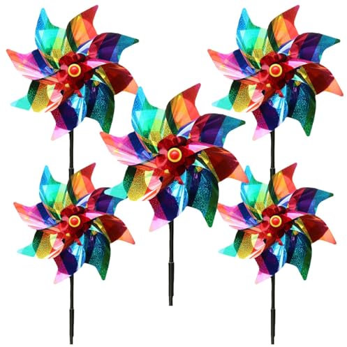 Zelbuck 5 PCS Molino de Viento Reflectante, Molinillo de Viento Jardin, Molinos de Viento para Balcón, Molino de Viento Repelente Aves, para Proteger Jardines, Huertos, Granjas, Techos(Color Stripes)
