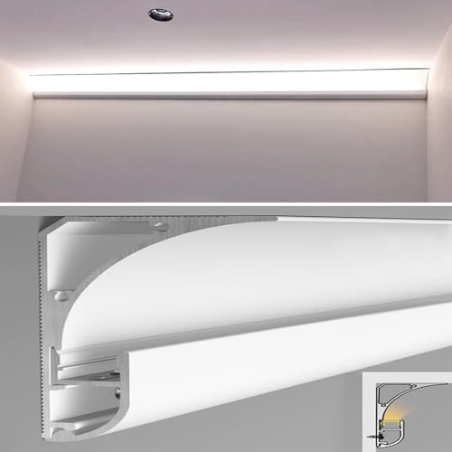 Iluminación indirecta LED para decoración de techo, difusor de tira LED lineal de aluminio, marco de velo de perfil de arandela de pared, línea de zócalo (30 m)