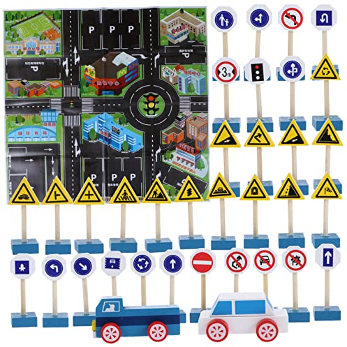 WEKAMOS Jouet Panneaux Routiers en Bois pour Garçon et Filles, Bloc de Construction Facile à Tenir et Pratique à Transporter, pour Apprentissage Sécurité Routière