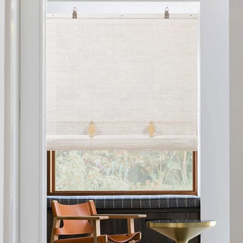 Tenda a rullo in bambù, tenda a rullo per interni, in legno, per finestre/porte, protezione solare e privacy (bianco, 120 x 250 cm)