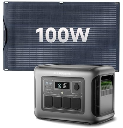 ALLPOWERS R1500 LITE Estación de Energía Solar con UPS <15ms, 1600W/1056Wh, Carga Rápida MPPT 650W, Para Emergencias Hogar y Exteriores (R1500 LITE+SF100-100W)