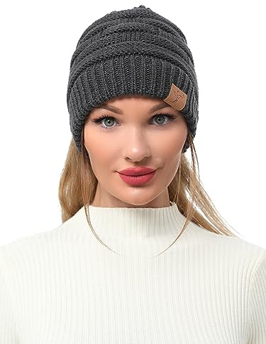 soul young Dammössa stickad hästsvans vinterkabelhatt med rörigt hål bulle mössa med knut knut hatt, Mörkgrå, One size