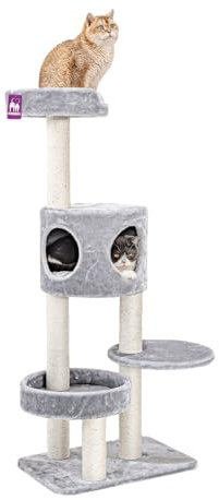 Petrebels Kratzbaum Residence 142 cm hoch, mit Schlafhöhle, Für kleine und mittelgroße Katzen, Farbe Grau