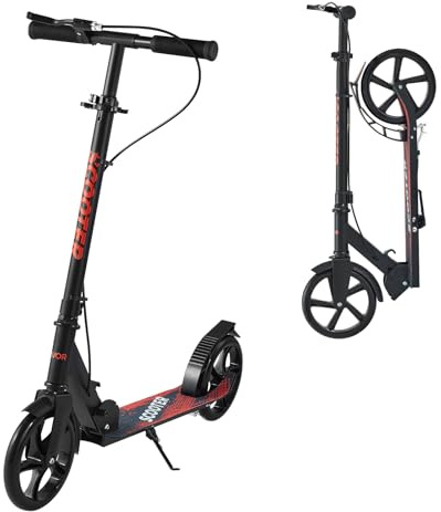 VEVOR Patinete para Niños a Partir de 8 Años, 2 Ruedas, con Manillar Regulable en Altura y Base Antideslizante, Freno de Mano, Marco de Aleación Aluminio, hasta 100 kg, Negro, 900 x 380 x 1000 mm