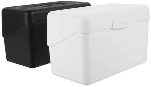 DIYEAH 2 pièces Boîte à Fiches Plastique Résistante Boîte de Rangement pour Cartes de Visite et Notes Organisateur de Bureau Empilable Blanc et Noir Grand Compartiment Pratique