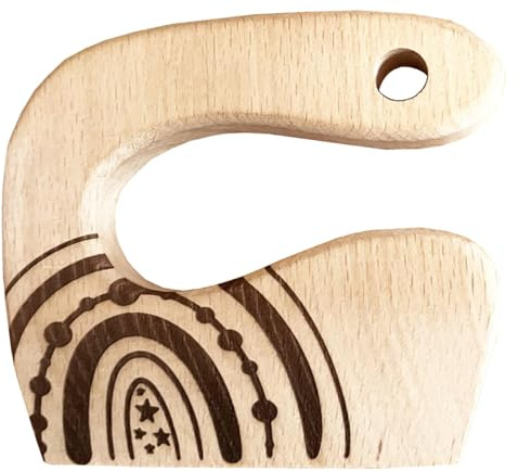 NoriKids Personalisiertes Kindermesser aus Holz – Montessori Kinder Küchenmesser für kleine Hände – Sicher & spielerisch Obst, Gemüse & Brot schneiden lernen – Ab 2 Jahre mit Regenbogen