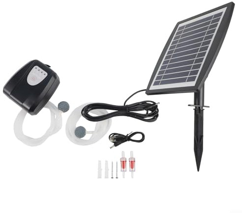 Solar Oxygen Pump 3W Outdoor Fish Pond Aerator with 2600mAh Battery for Continuous Quiet Operation, Solar-Powered and USB Rechargeable Aquarium Oxygenator Improves Water for Ponds and Tanks(Black)