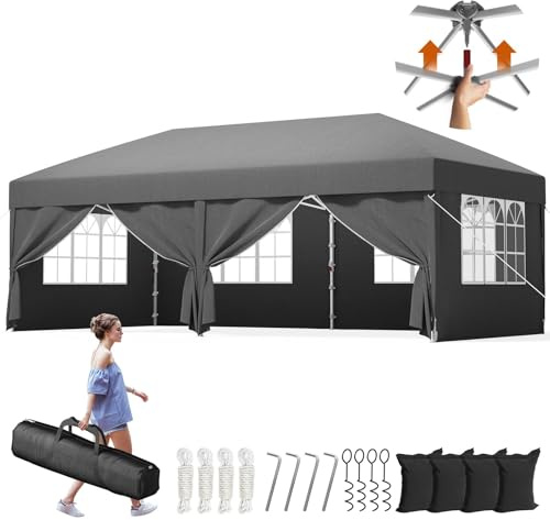 Devoko Pop Up Gazebo 3x6m with Sides, Heavy Duty Large Waterproof Marquee, 4 Removable Walls, UV50+ Sun Shelter, Adjustable Height, Folding Tent for Garden, Party, Camping - Grey