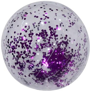 40cm Aufblasbarer Glitter-Strandball, Beachball, Verdicktes Material, Tragbarer Wasserballon, Wasserball Aufblasbar, Verziert mit Regenbogenpailletten, Glitzer und Konfetti (Lila)