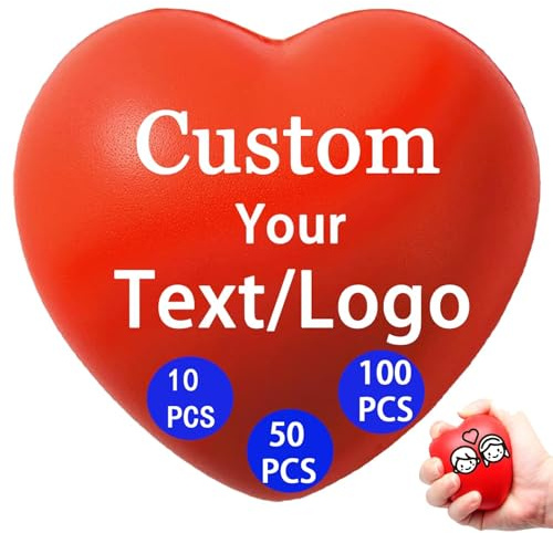 10–1000 Stück individuelle Stressbälle mit Logotext, personalisierte Stressbälle für Erwachsene, Entlastung, ermutigend für Büro, Veranstaltungen (Herz-Stressball)