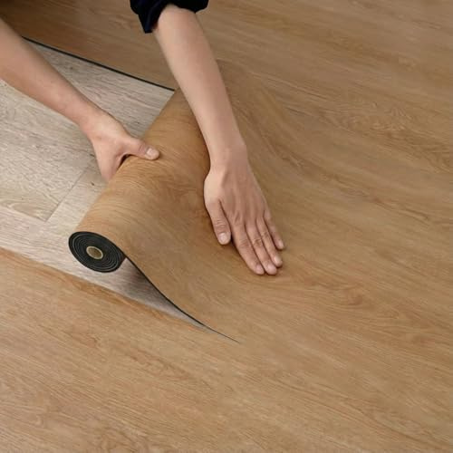 Rollo de Vinilo Autoadhesivo con Veta de Madera, 40X300CM PVC Rollo de Adhesivo Grueso Para Suelos Con Lámina de Aluminio Insonorizante Para Casa y Oficina (QCYM, 300CM)