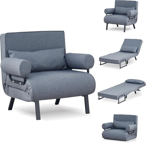 KernGut Schlafsessel 4-In-1 Schlafsofa 6-Stufig Verstellbare, Grau, 100cm