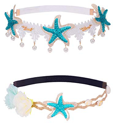 PandaHall 2 Strang Seashell Wave Stirnband Ocean Acryl Starfish Shell Lace Stirnband elastisches Haarband Blumen Starfish Seashell Stirnbänder Meerjungfrau Haarschmuck