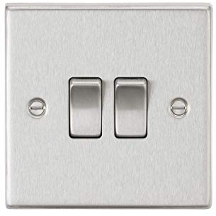 Knightsbridge CS3BC 10AX 2G 2-Way Plate Switch - Square Edge Brushed Chrome, 10.5 mm*89.0 mm*89.0 mm