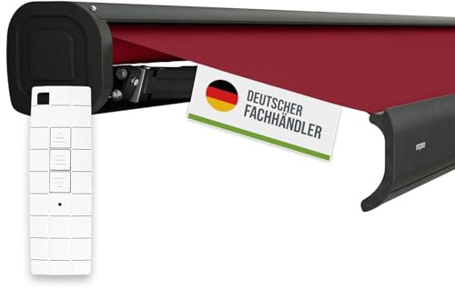 empasa Elektrische Kassettenmarkise 'Classic' Gelenkarmmarkise Markise Sonnenmarkise Sonnenschutz, komplett vormontiert, Farbe:weinrot, Größe:3.5 x 2.5 m