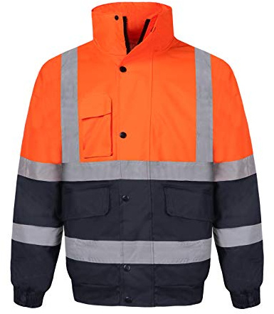 Yukirtiq Herren Warnschutz Arbeitsjacke Wasserfeste Winddichte Pilotenjacke Warnschutzjacke Gepolstert Reflektierende Jacke Winter Arbeitskleidung, Orange+Blau, XL