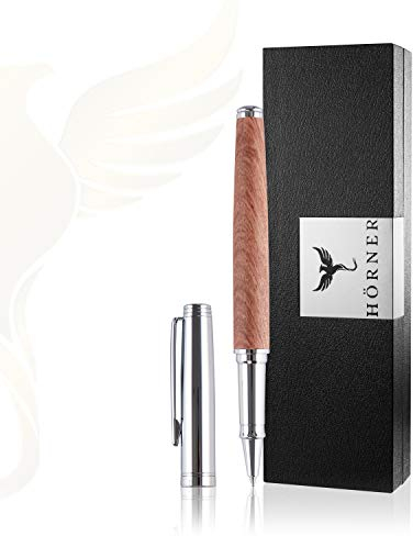 Hörner Legno Palisanderholz-Tintenroller I Edle Geschenk-Box I Schreibfarbe Blau I Strichstärke M 0,7 mm I Hochwertiges Etui I Moderner Grip I Business Rollerball I Linkshänder & Rechtshänder