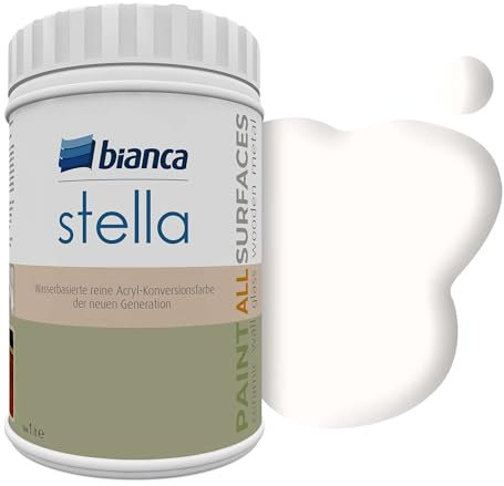 Bianca Stella Vernice per mobili premium senza carteggiatura per cucina e bagno, Bianco avorio, Lucido, 1000ml, a base acquosa, vernice acrilica per tutte le superfici, legno, piastrelle, metallo