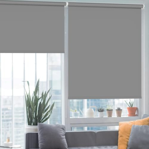HIDODO Thermal Roller Window Blinds, Blackout Roller Blinds for Windows, Waterproof Fabric Blinds UV Protection Fit Bedroom, Living Room, Bathroom, Kitchen and Doors, 71 x 204 cm, Grey