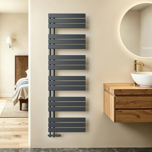 S'AFIELINA Badheizkörper Handtuchheizkörper 1599x500 mm Anthrazit | Warmwasser Handtuchwärmer Handtuchtrockner für Zentralheizung, Mittelanschluss, 832 W Heizleistung, Ventile nicht enthalten