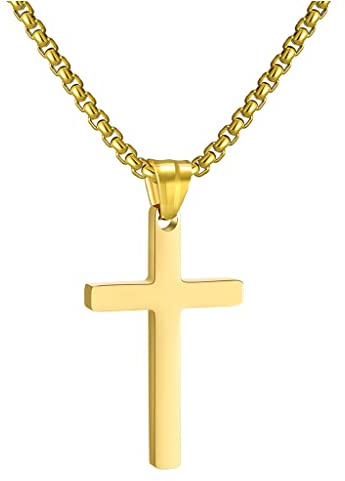 RWQIAN Kreuzkette Herren Kreuz kette Silber Gold Schwarz,Edelstahl Männer Anhänger Kreuz Halskette Schmuck für Damen 16-24