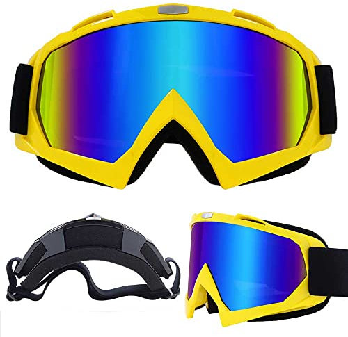 E-Soul Motorrad Goggle Motocross Wind Staubschutz Fliegerbrille Snowboardbrille Schneebrille Skibrille Wintersport Brille Für Damen Und Herren Jungen Und Mädchen (Yellow Multicolor)