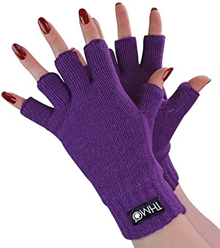 THMO Ladies Thermal Fingerless Gloves Winter Fleece Lined Soft Thinsulate Gloves for Women (One Size, Purple)