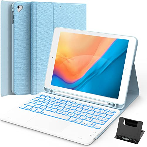 GreenLaw Custodia per iPad 9.7 con Tastiera, 7 Colori Retroilluminati, Supporto 2 Dispositivi BT, Tastiera Touchpad per iPad Pro 9.7, Blu