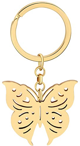BAMAY Porte-clés Papillon en Acier Inoxydable Plaqué Or Porte-clés Insectes Porte-bonheur pour Femmes et Filles (Plaqué Or  056)