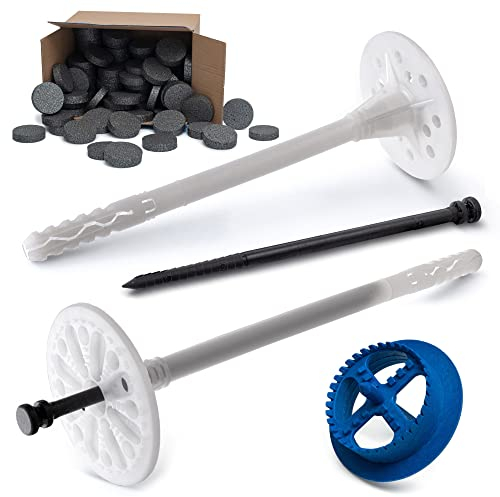 STRÜBER WDVS SET (Ø10x200mm Dämmstoffdübel mit Kunststoffnagel 100St + Grau Styropor Rondelle 100St + Styroporfräser 1St) Satz für Fassadendämmung Wärmedämmung EPS Abdeckkappen Fräse Tellerdübel ETA