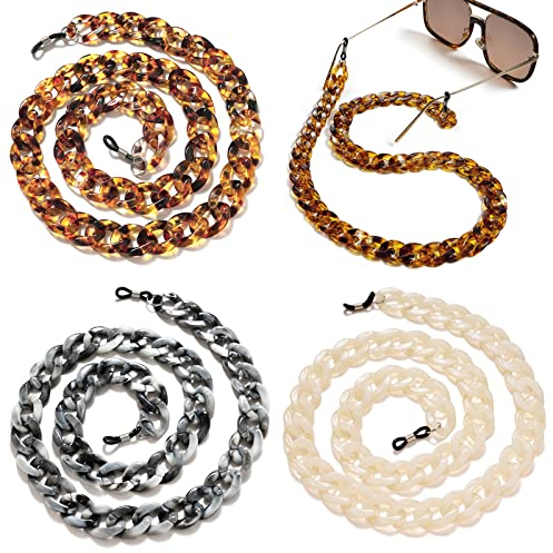 LTHERMELK 3 Pcs Glasses Chains Fashion Sunglasses Chain Acrylic Twist Link Non-Slip Glasses Chain Eyeglasses Accessories for Men Women (Beige, Dark Grey, Amber)