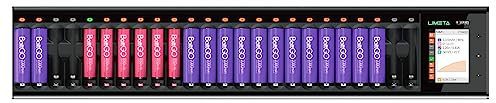 LIMETA Chargeur de piles AA AAA à 24 baies, chargement rapide USB, écran LCD, protection contre les surcharges, piles AA AAA Li-lon, LiHv, NiMH, NiCd, HiFe, NiZn, LiFePO4