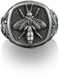 BySilverStone Jewelry – Bienenring, Quadratischer Siegelring Aus Sterlingsilber Für Männer, Klobiger Biker-Ring, Kleiner Fingerring, Siegelring, Fernbeziehungsgeschenk Für Freundin