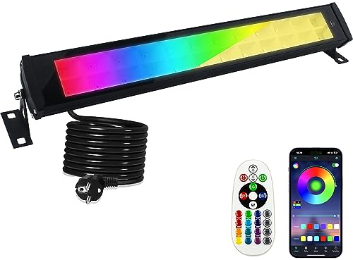 RGB Strahler 50W, RGB Wallwasher Licht mit Bluetooth APP Steuerung und 3000K Warmweiß Flutlichtstrahler Dimmbar LED Bar IP66 Wasserdicht Smart Partylichter für DJ Disco Garten Halloween Bühnenlichter