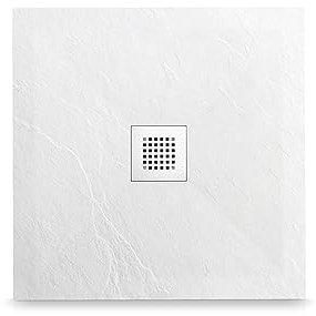 BALNEO Piatto Doccia con Copertura in Piatto Doccia, Resina Sintetica Composita, Struttura Antiscivolo e Antibatterica, F Bianco 90 X 90 X 2,5cm Vassoio in Pietra