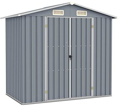 LAPOOH Gerätehaus, Gartenschuppen, Gartenhaus, Fahrradgarage, Geräteschuppen, Gartenhütte, Garten Hütte, Schuppen Garten, Grau 205x129x183 cm Verzinkter Stahl