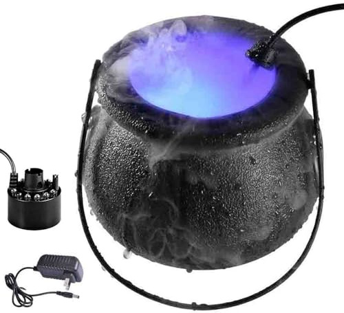 TINMIX Halloween Mist Maker Fogger, Fog Machine Atomizer with Lights in Plastic Witch Cauldron Pot Mister Punch Bowl with Handle for Home Indoor Outdoor Party Decoration, Frosting