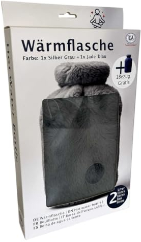 IEA Medical Wärmflasche 2L mit 2x weich flauschigem Bezug, kuschelige Wärmflasche, Große Bettflasche, zur Schmerzlinderung & Warm-/Kalttherapie, BPA-Frei