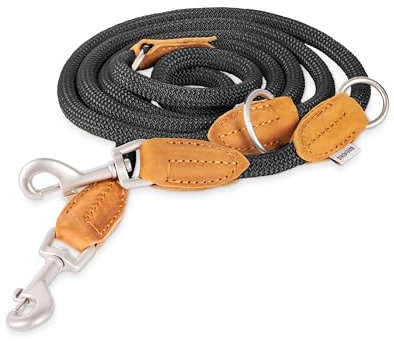 Rudelkönig Führleine Emma 2,30m - Verstellbare Hundeleine für mittelgroße & große Hunde - Elegante Tauleine in schwarz