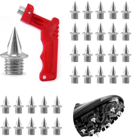 MagiSel 30 Stück Schuhspikes, 5mm Edelstahl Ersatz Spikes, Leichtathletik Laufschuhe Spikes, mit Spikeschlüssel, Zubehör für Sportschuhe für Track Schuhe Laufen Wandern Cross-Lauf Speerwurf(Silber)