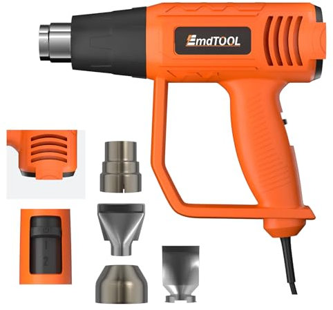 Pistola de Calor Sopladora de Aire de Temperatura Variable Continua de 60℃- 600℃, Mini Pistola de Aire Caliente de Calor Rápido de 1.5 s con 4 Accesorios para Manualidades, Rojo