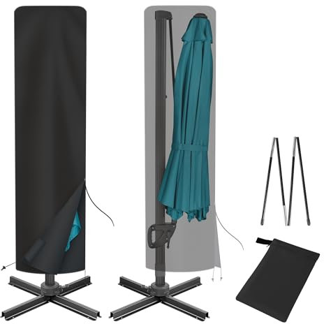 uHousDeco Cantilever Umbrella Covers for Outdoor Umbrellas 9ft to 12ft, Oxford Fabric Patio Umbrella Cover Waterproof for Offset Square Parasol Banana Umbrellas, Black
