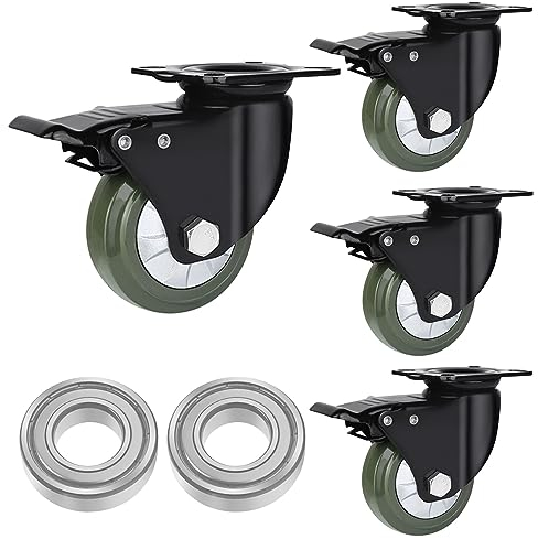 Hochleistungs-Industrie-Lenkrollen, 4er-Set, 3 Zoll, 4 Zoll, 5 Zoll, 6 Zoll, Vollgummirad mit Bremsen, bewegliche, geräuschlose Doppelkugellager-Ersatzrollen (Farbe: Bremse, Größe: Ø 100 mm)