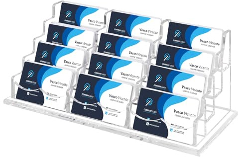 SWAWIS 12 Compartiments Acrylique Porte-Cartes de Visite, Présentoir de Carte de Visite Transparent, Support Carte de Visite pour Bureau d'Affaires, Réception, l'Exposition