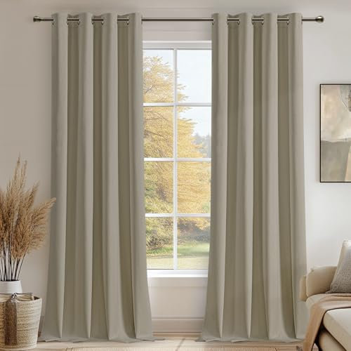 MRTREES Tende oscuranti in lino, termoisolanti, con occhielli, set da 2 pezzi, lunghezza 260 cm, larghezza 132 cm, 100% tende oscuranti per camera da letto, soggiorno, Blackout Curtains